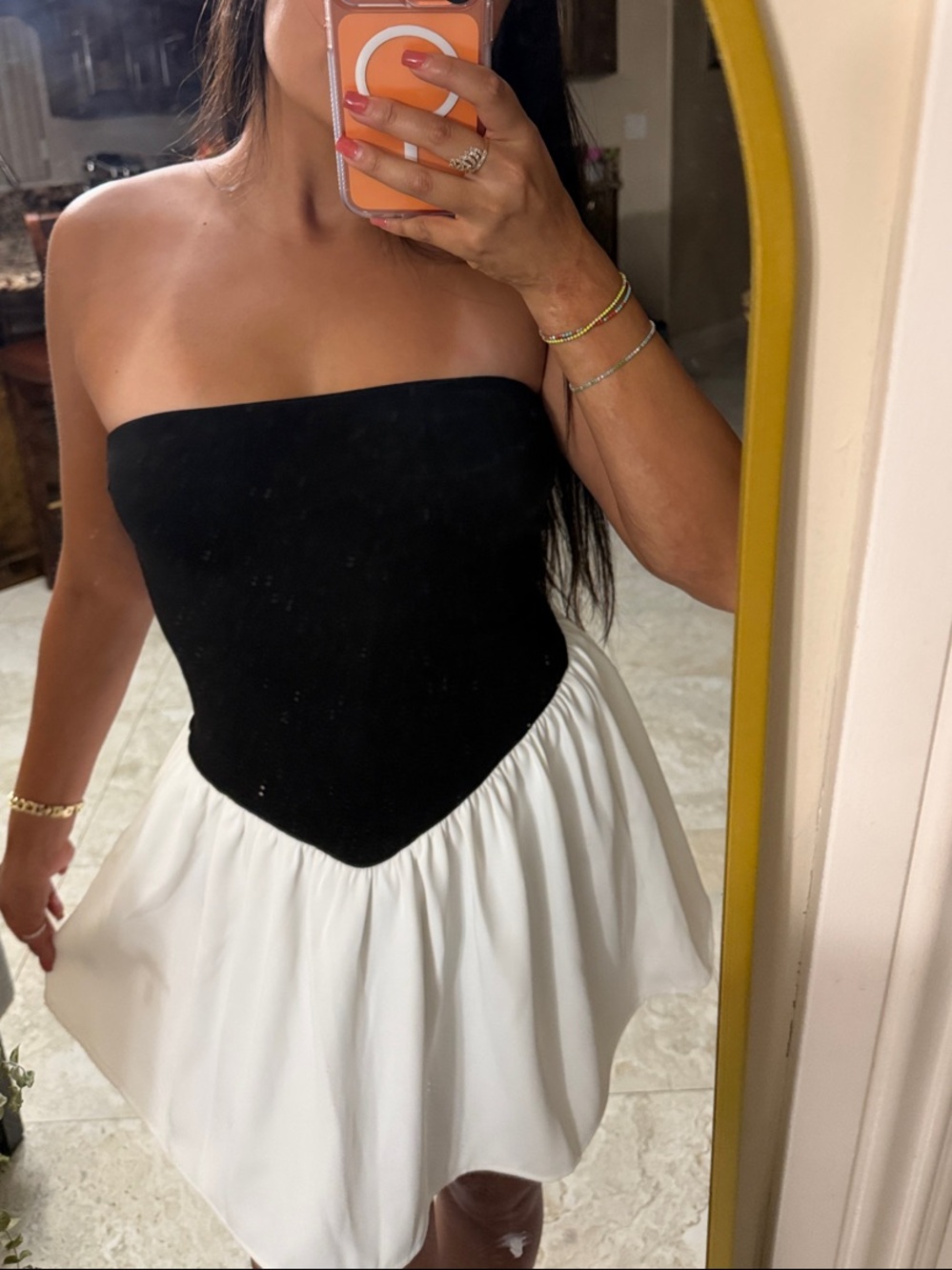 Strapless Black and White Womens One-Piece Dress